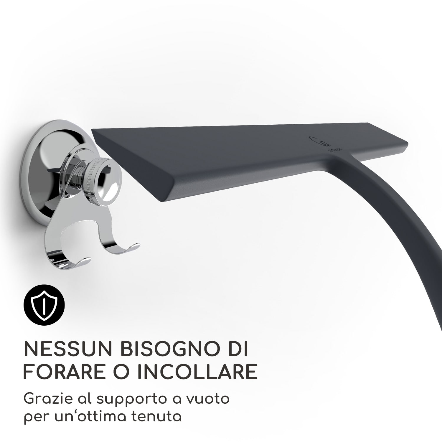 Blaze - Tergivetro per doccia, 28 cm, rivestimento in silicone, nucleo in acciaio inox, design moderno Nero