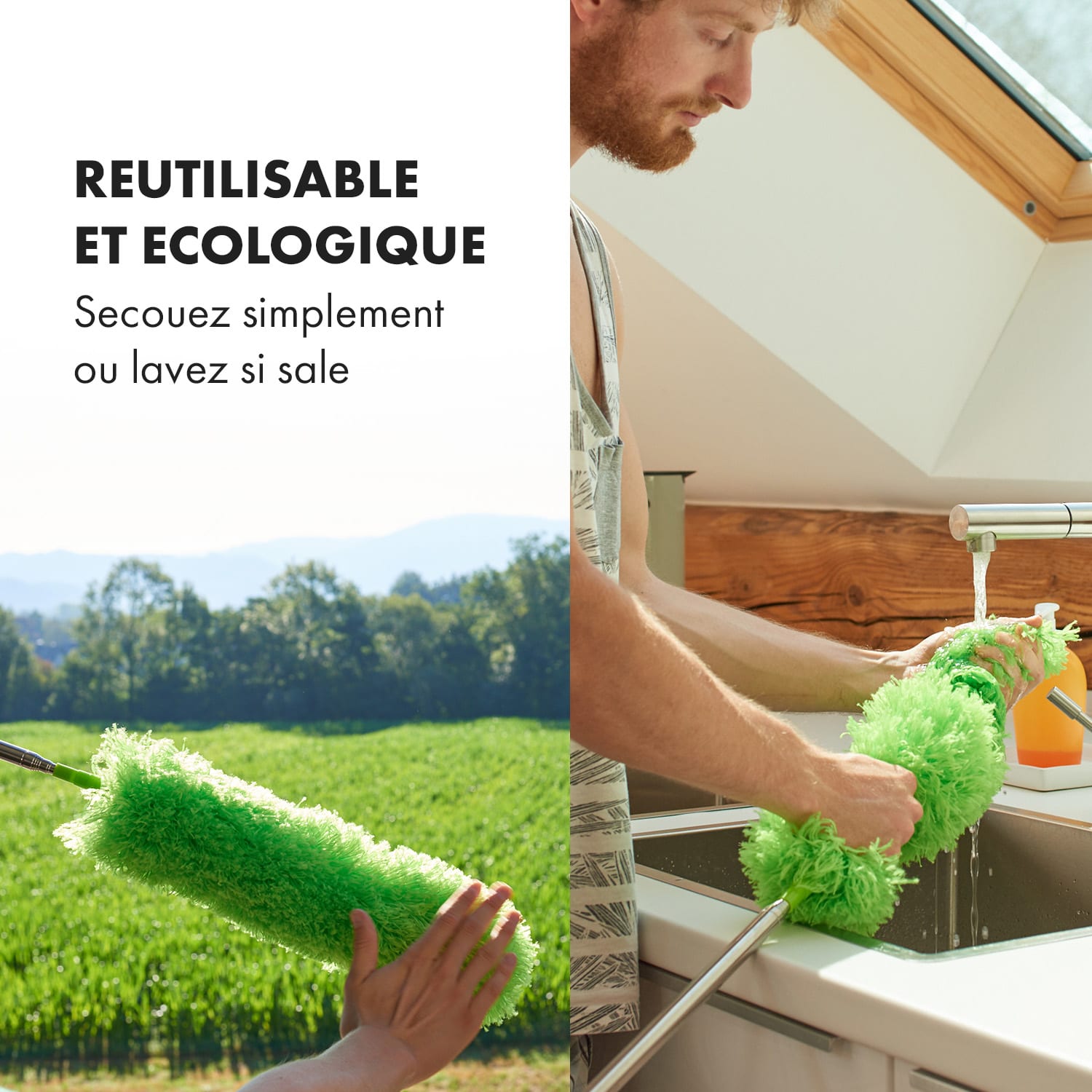 Swish telescopische ragebol 140 cm microvezel roestvrij staal 360° kop herbruikbaar 