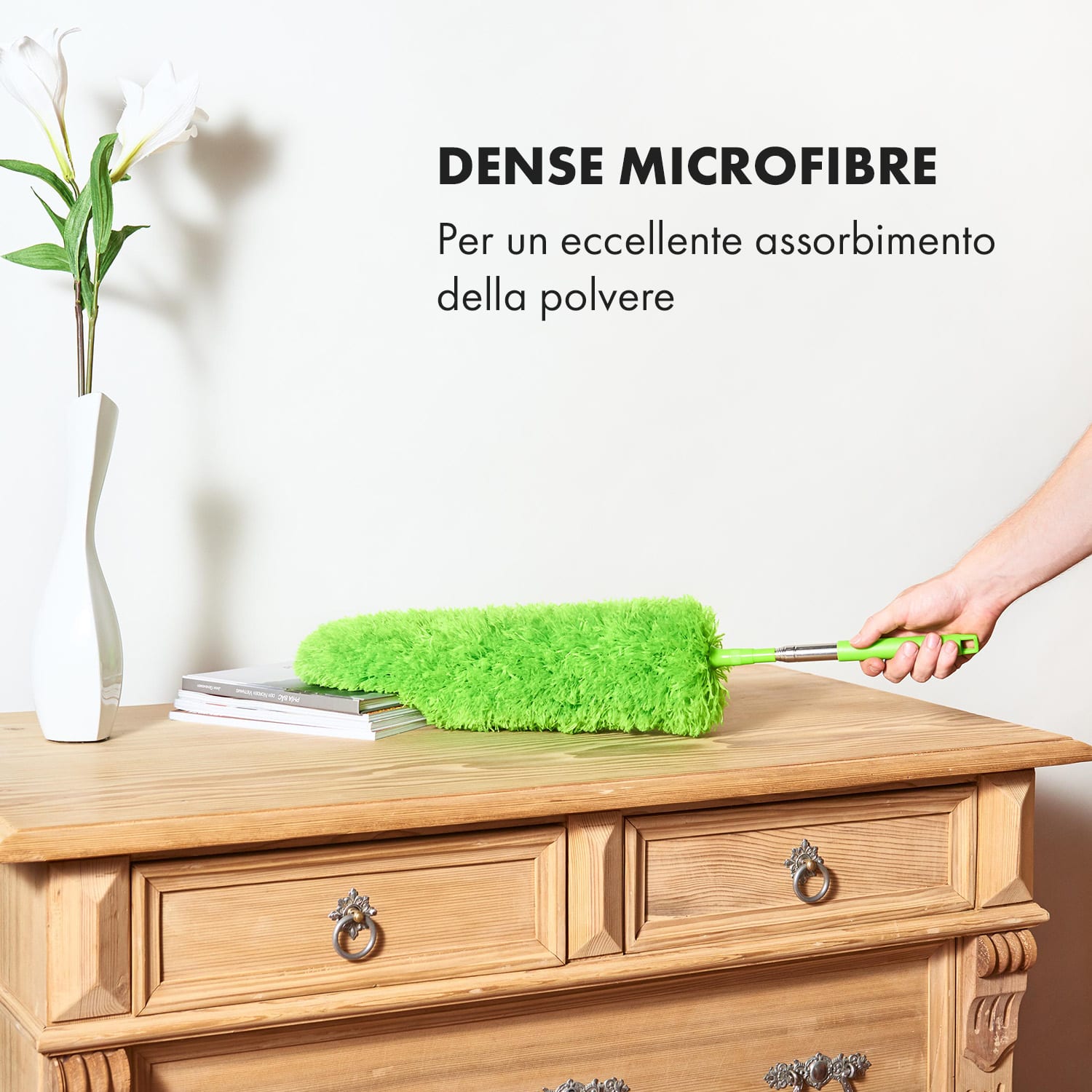 Swish - Spolverino telescopico, 140 cm, microfibra, acciaio inox, testa a 360°, riutilizzabile 