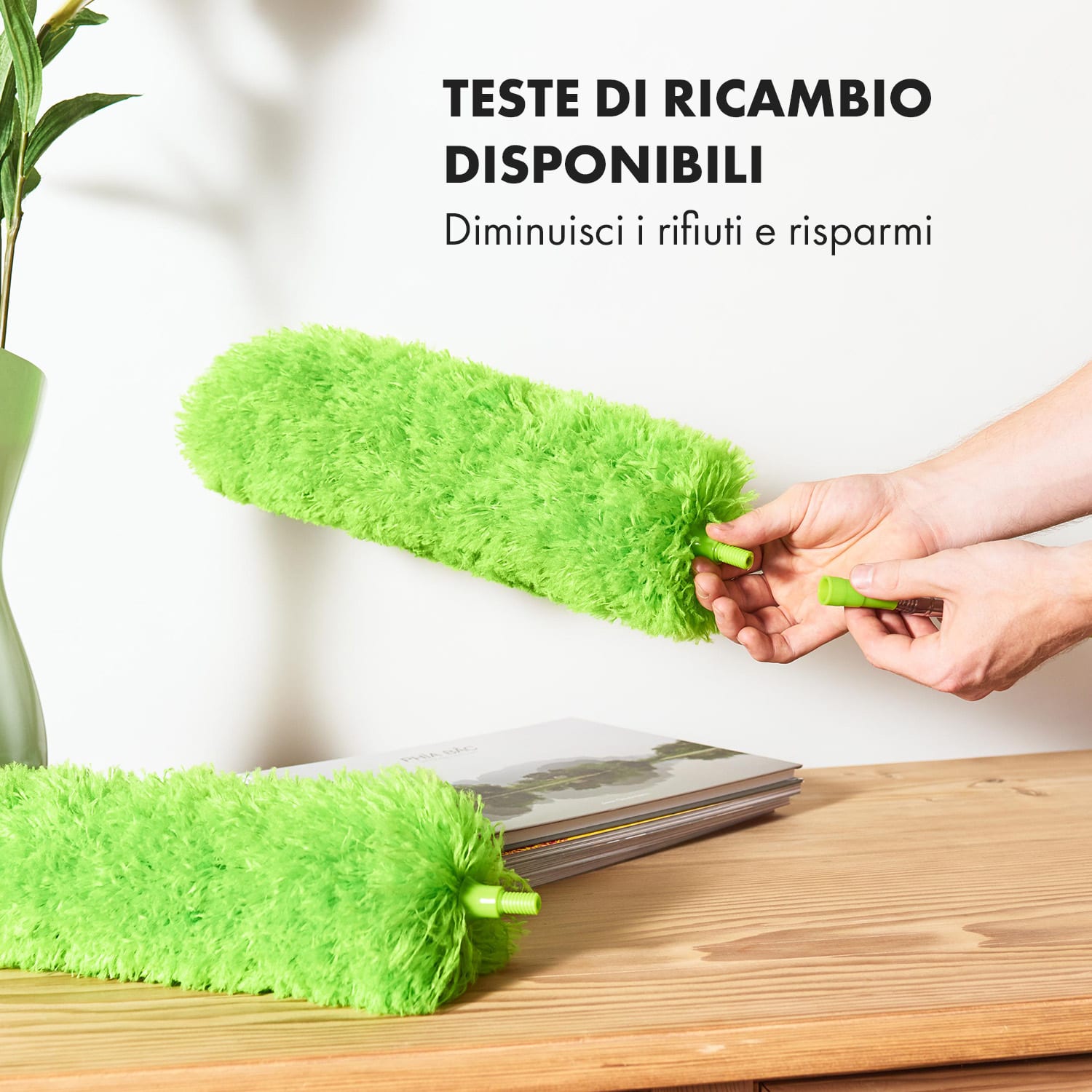 Swish - Spolverino telescopico, 140 cm, microfibra, acciaio inox, testa a 360°, riutilizzabile 