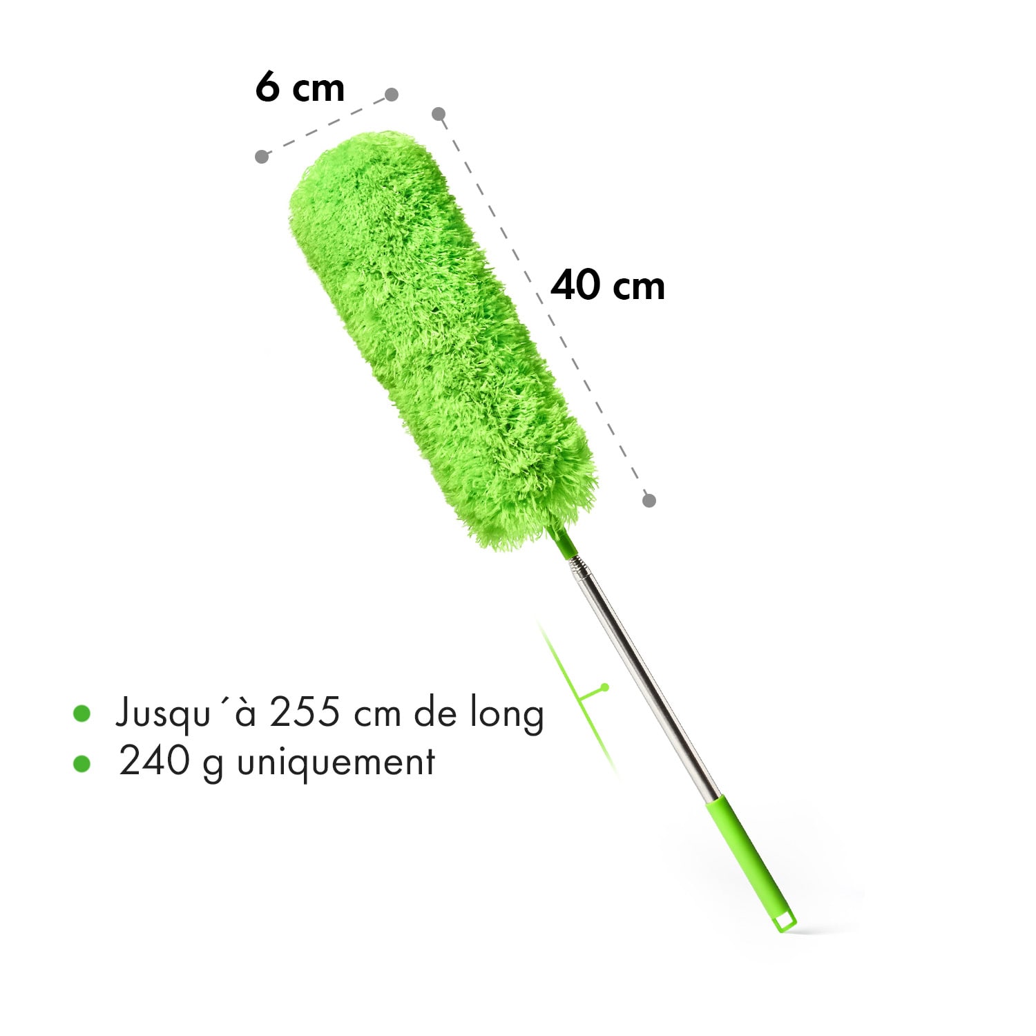 Plumeau télescopique Swish 255 cm Microfibre Acier inoxydable Tête 360° Réutilisable 255 cm