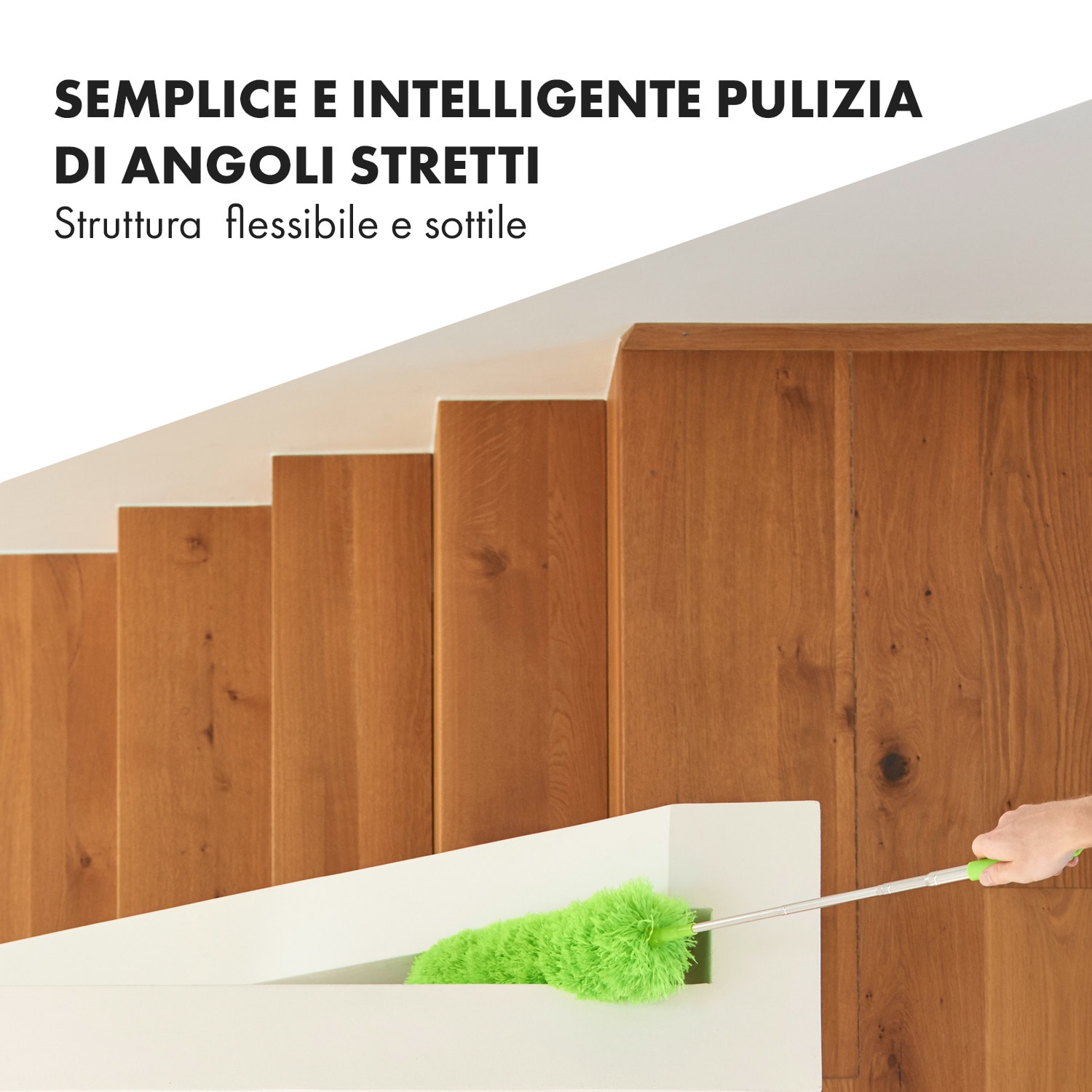 Swish - Spolverino telescopico, 255 cm, microfibra, acciaio inox, testa a 360°, riutilizzabile 255 cm