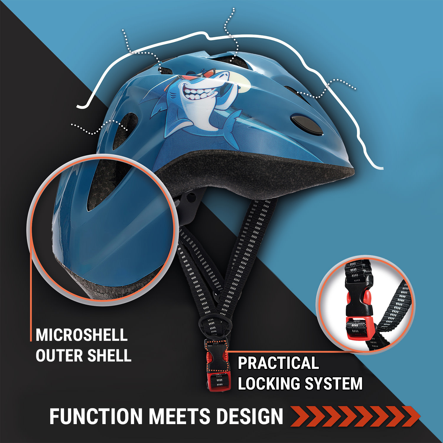 Kask rowerowy dziecięcy, 2-7 lat, Microschell, pianka EPS, dobra wentylacja średnie | Sharky