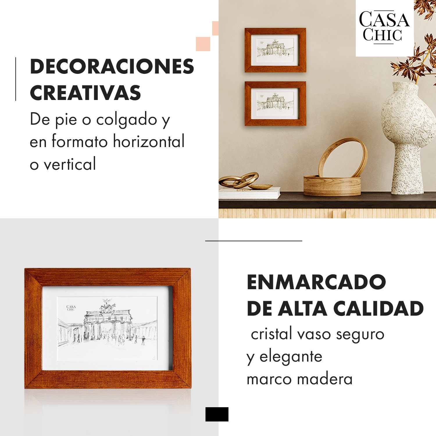 Kenton set de 3 marcos de fotos rectangulares 14 x 9 cm paspartú cristal 