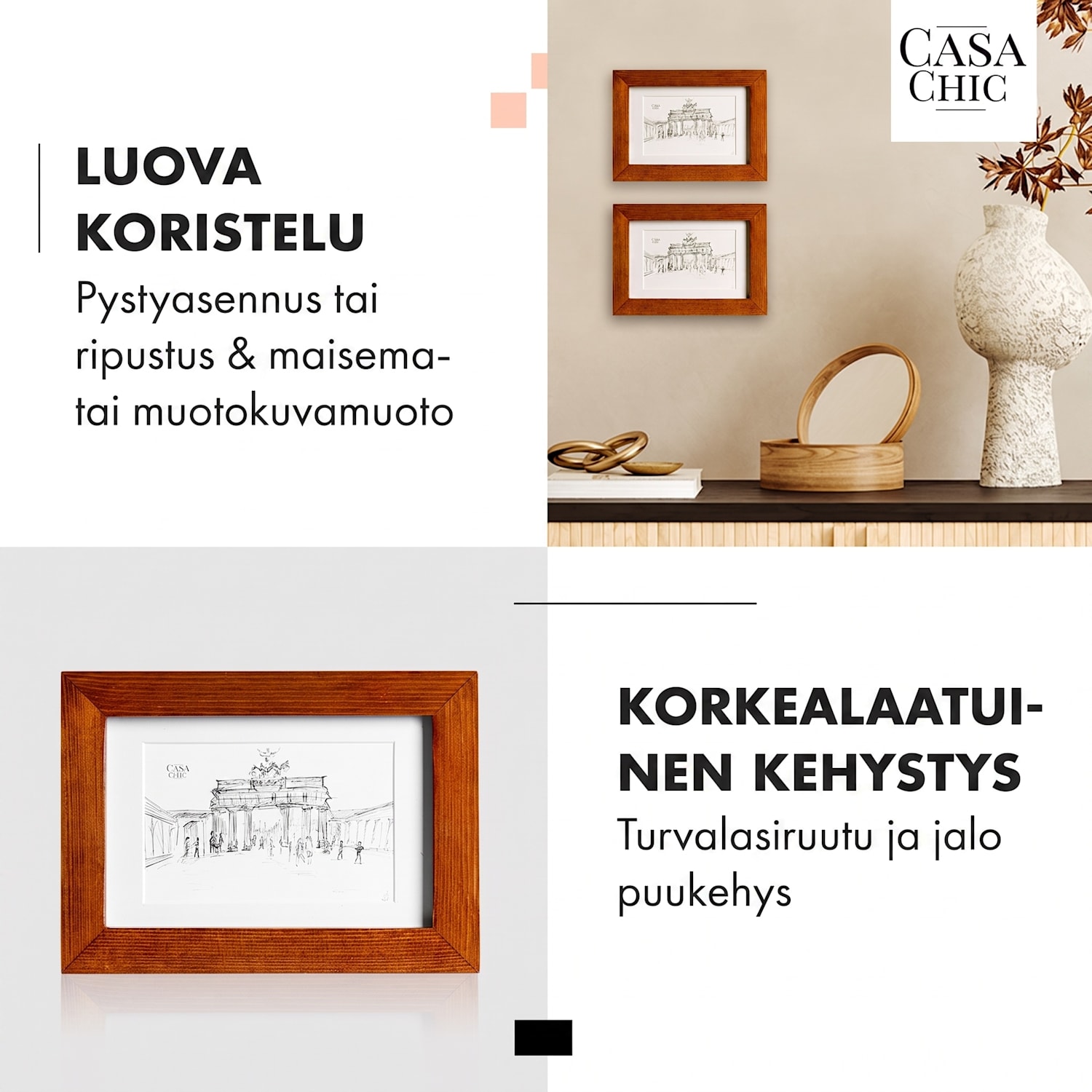 Kenton-valokuvakehys 3 kpl setti suorakulmainen 14 x 9 cm paspartuuri lasi Ruusupuu