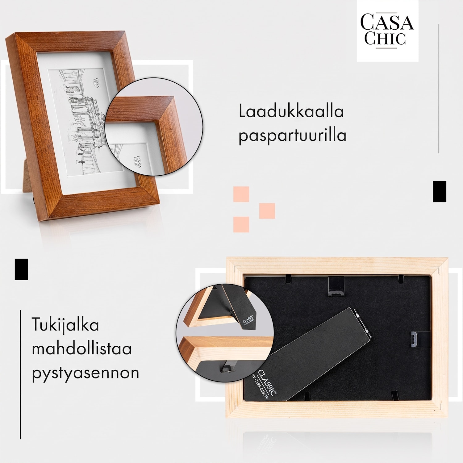 Kenton-valokuvakehys 3 kpl setti suorakulmainen 14 x 9 cm paspartuuri lasi Ruusupuu