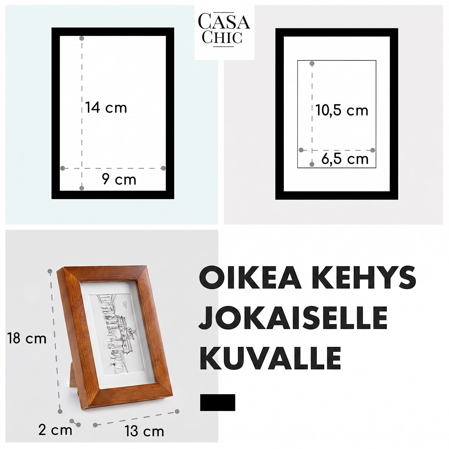 Kenton-valokuvakehys 3 kpl setti suorakulmainen 14 x 9 cm paspartuuri lasi Ruusupuu