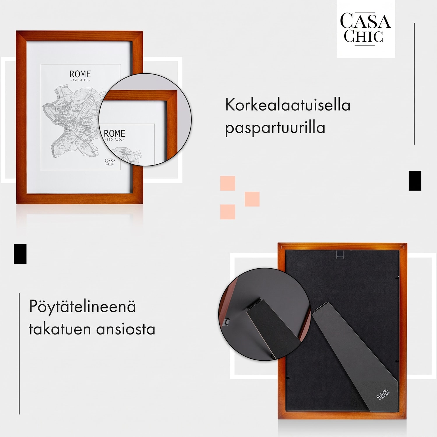 Kenton-valokuvakehys suorakulmainen A4 cm paspartuuri lasi Ruusupuu