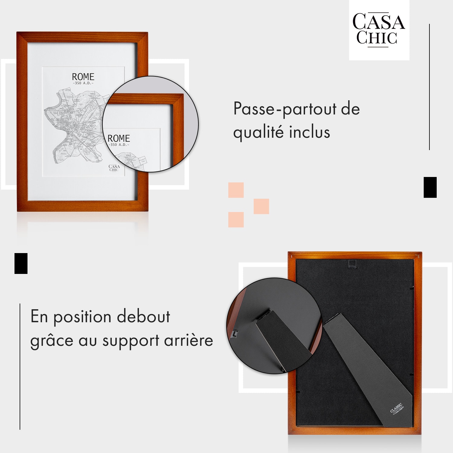 Kenton fotolijst rechthoekig A4 cm passe-partout glas Rozenhout