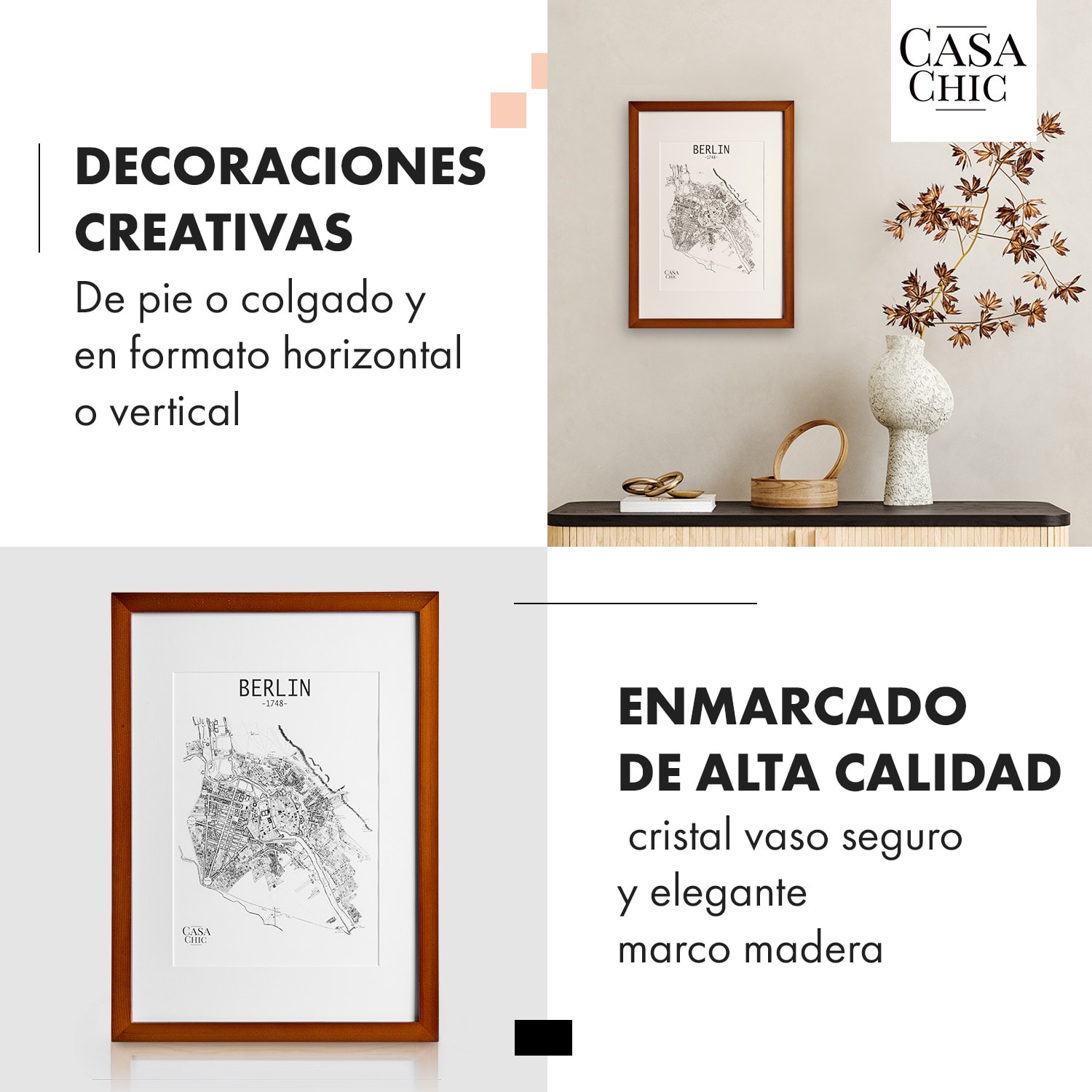 Kenton Marco de fotos rectangular A3 cm paspartú cristal Palo de Rosa