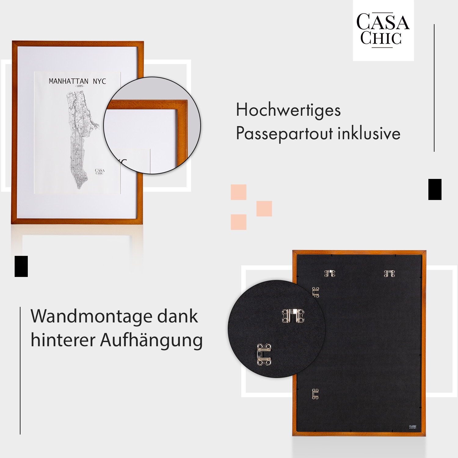 Kenton Bilderrahmen rechteckig DIN A2 Passepartout Plexiglas Palisanderholz