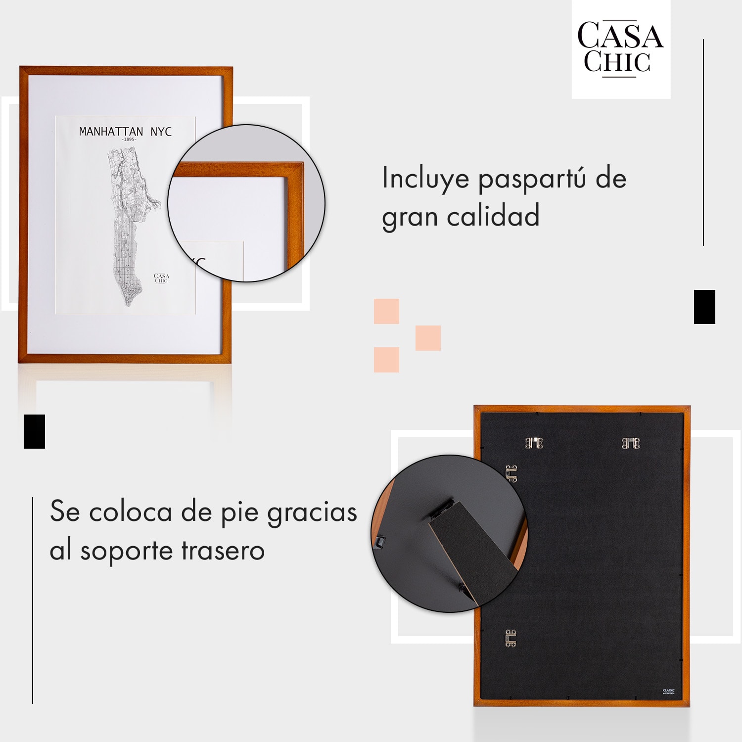 Kenton Marco de fotos rectangular DIN A2 paspartú plexiglás Palo de Rosa