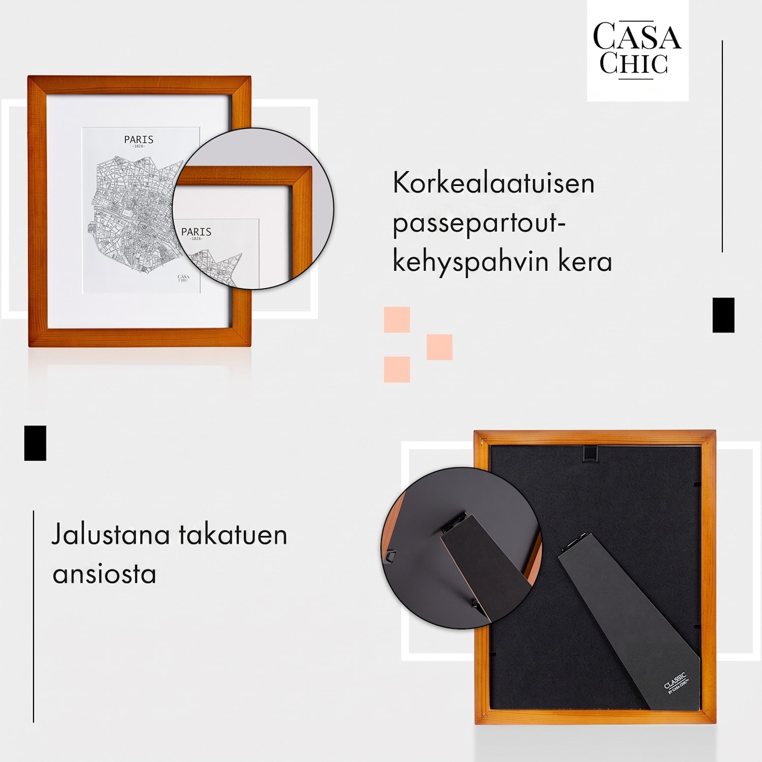 Kenton-valokuvakehys suorakulmainen 25 x 20 cm paspartuuri lasi Ruusupuu