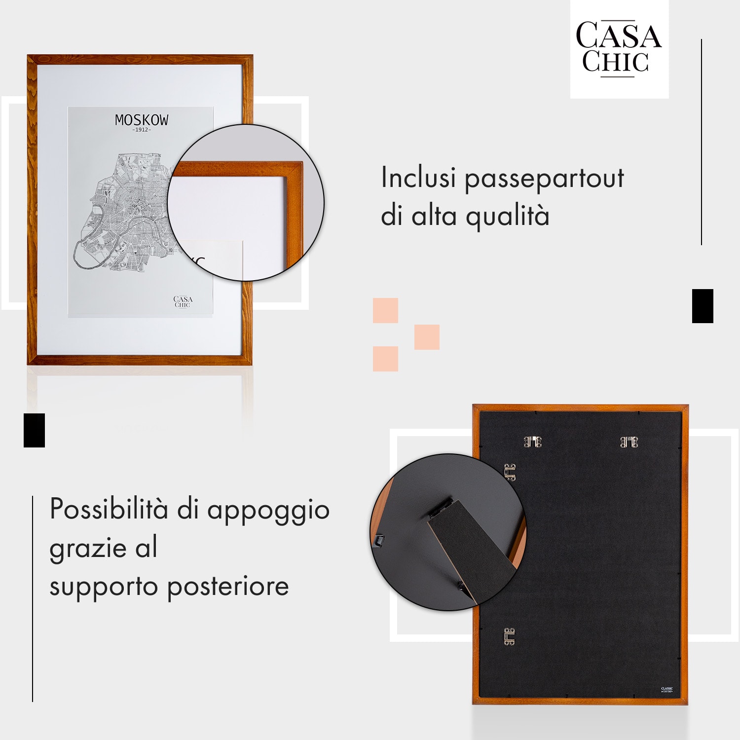 Kenton - Cornice rettangolare, DIN A1, passepartout, plexiglas Palissandro