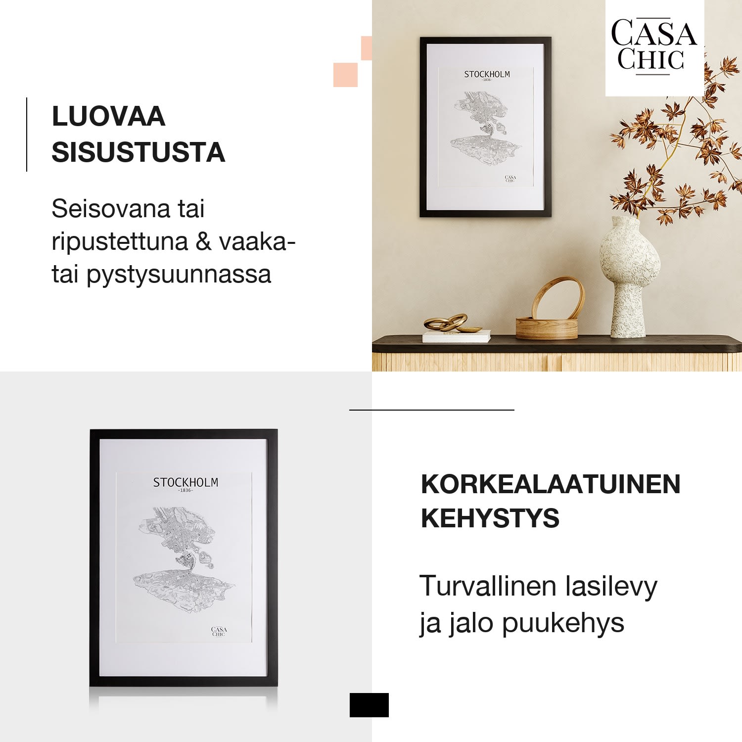 Kenton-valokuvakehys suorakulmainen 70 x 50 cm paspartuuri pleksilasi Musta