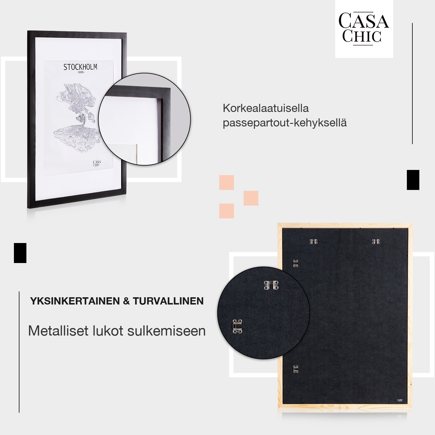 Kenton-valokuvakehys suorakulmainen 70 x 50 cm paspartuuri pleksilasi Musta