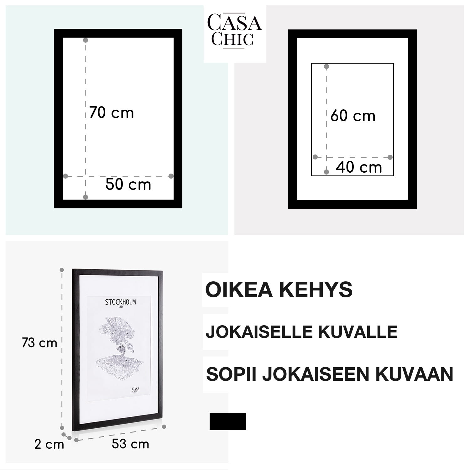 Kenton-valokuvakehys suorakulmainen 70 x 50 cm paspartuuri pleksilasi Musta
