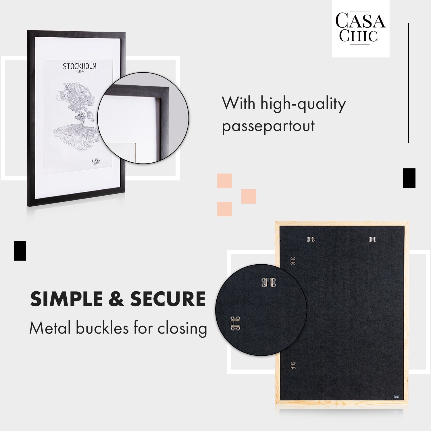 Kenton fotolijst rechthoekig 70 x 50 cm passe-partout plexiglas Zwart