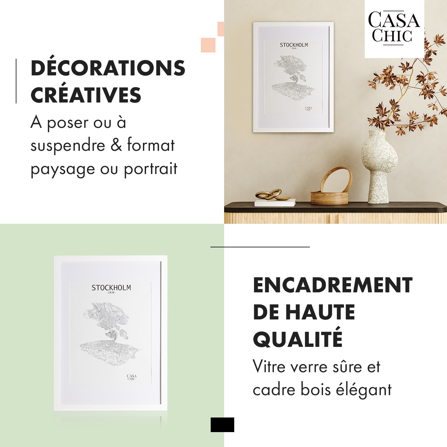 Kenton cadre photo rectangulaire 70 x 50 cm passe-partout plexiglas Blanc