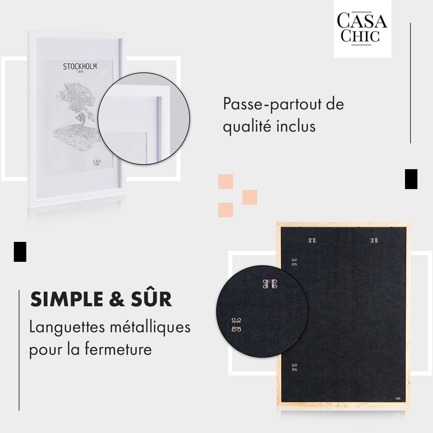 Kenton cadre photo rectangulaire 70 x 50 cm passe-partout plexiglas Blanc