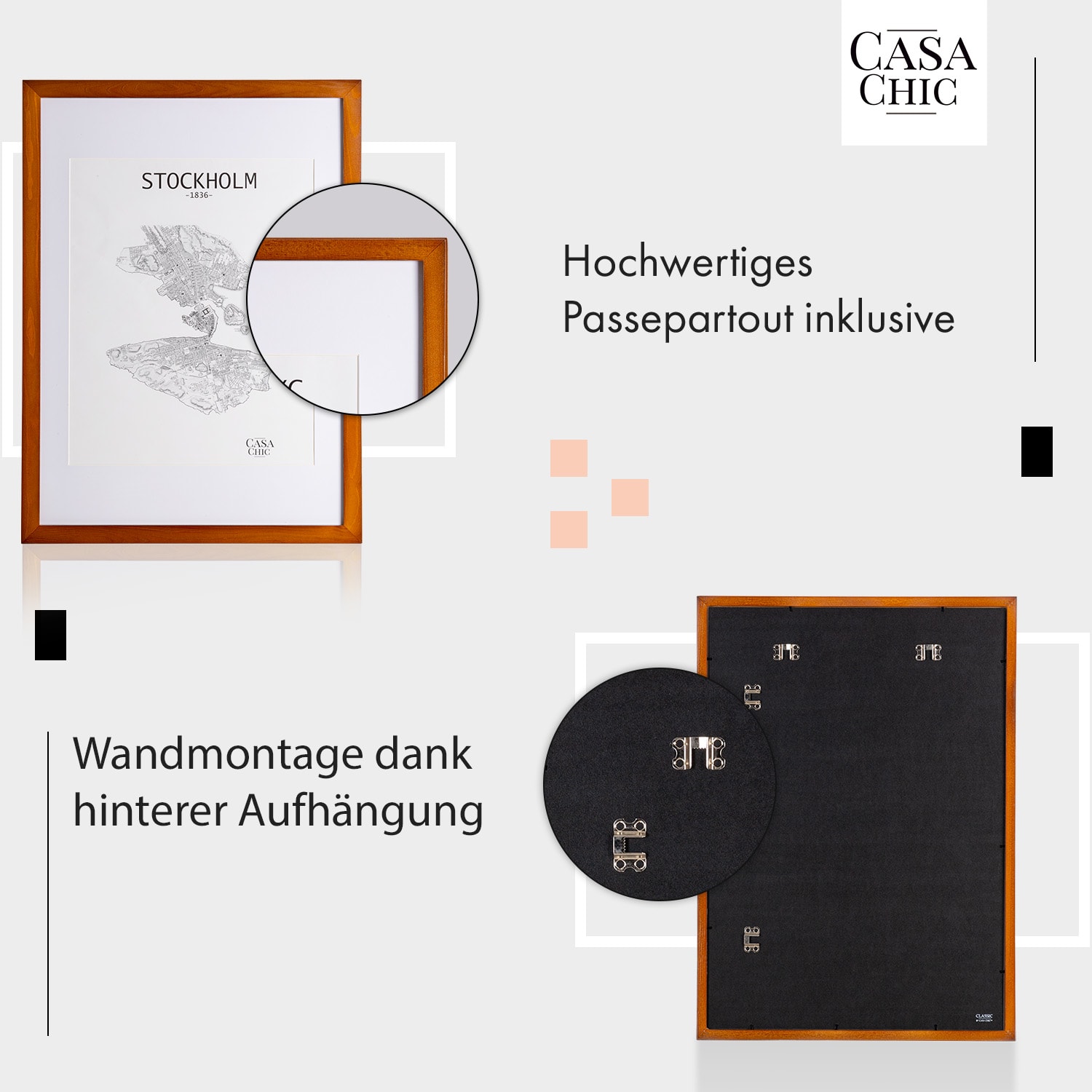 Kenton Bilderrahmen rechteckig 70 x 50 cm Passepartout Plexiglas Palisanderholz