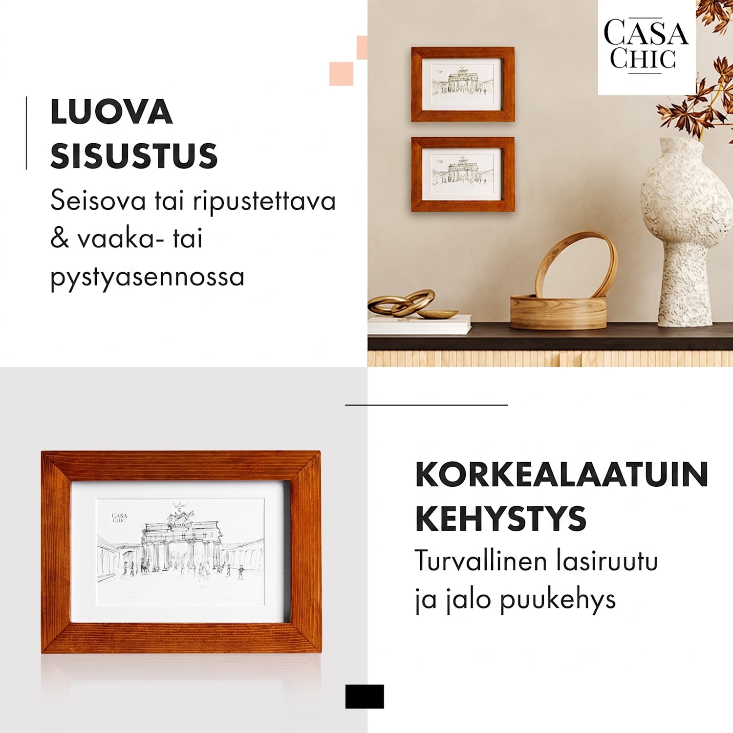 Kenton-valokuvakehys suorakulmainen 14 x 9 cm paspartuuri lasi Ruusupuu