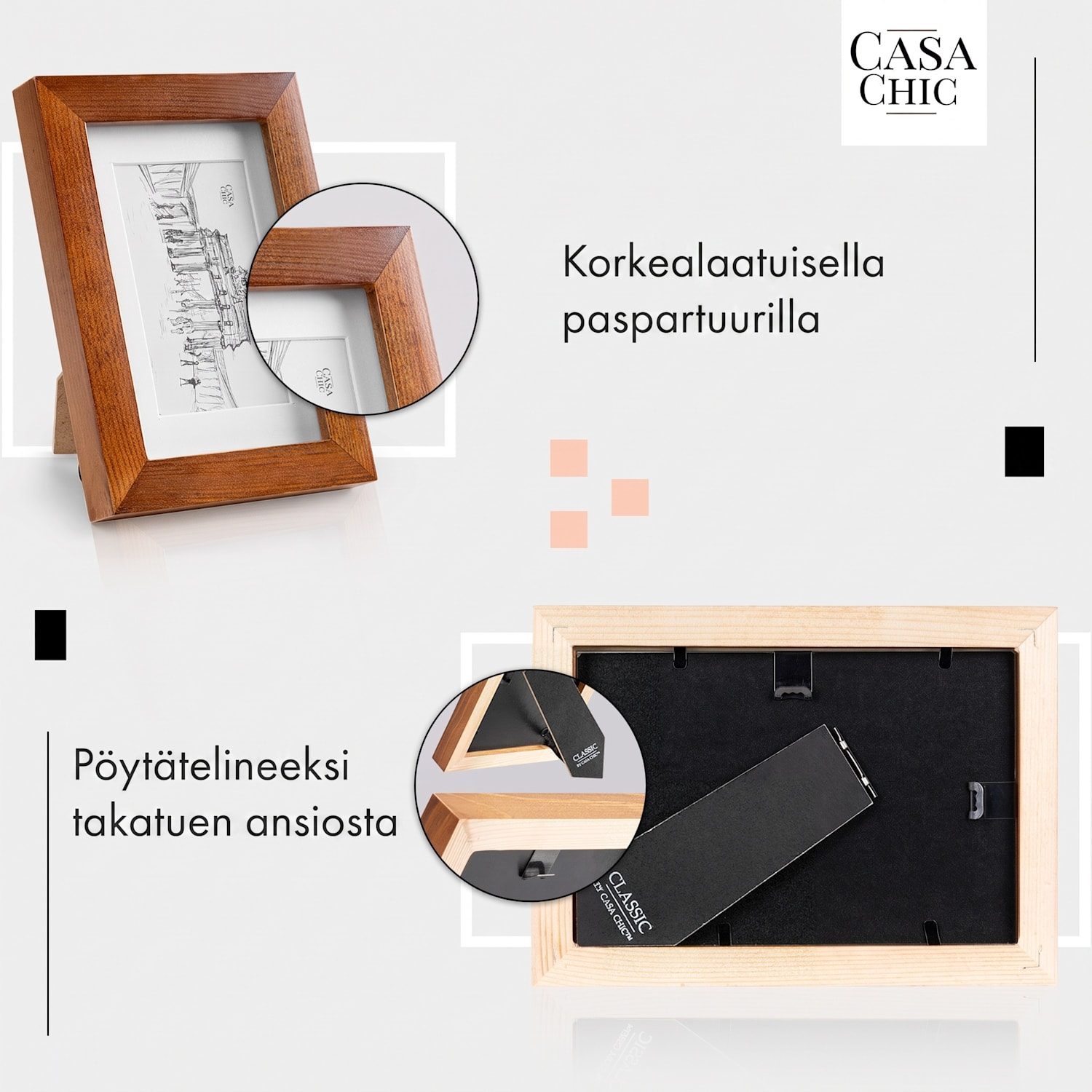 Kenton-valokuvakehys suorakulmainen 14 x 9 cm paspartuuri lasi Ruusupuu