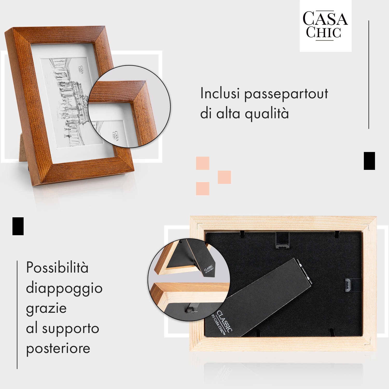 Kenton - Cornice rettangolare, 14 x 9 cm, passepartout, vetro Palissandro