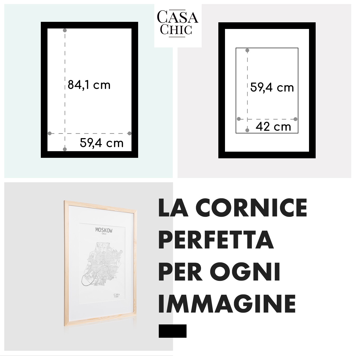 Kenton - Cornice rettangolare, DIN A1, passepartout, plexiglas Pino
