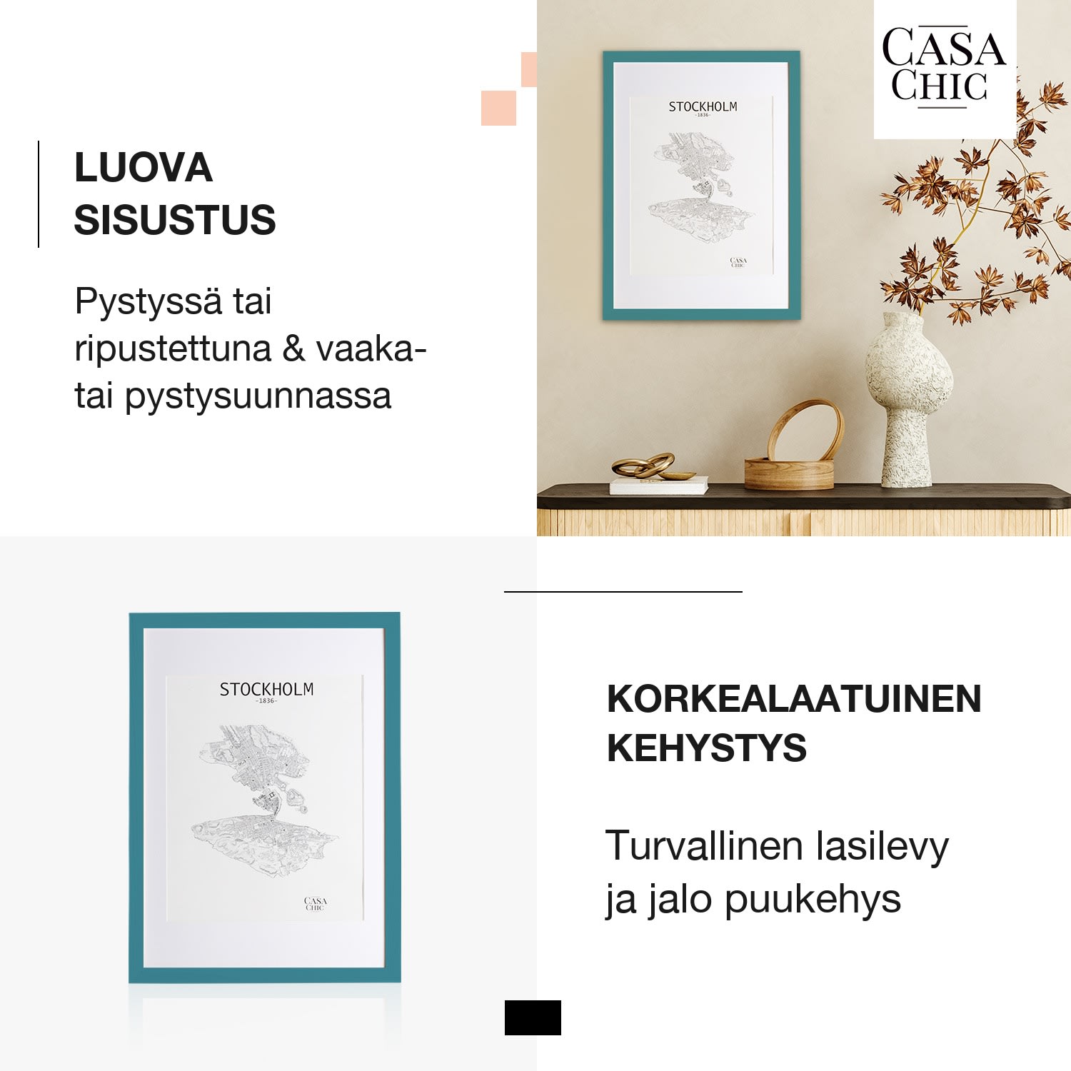 Kenton-valokuvakehys suorakulmainen 70 x 50 cm paspartuuri pleksilasi Turkoosi