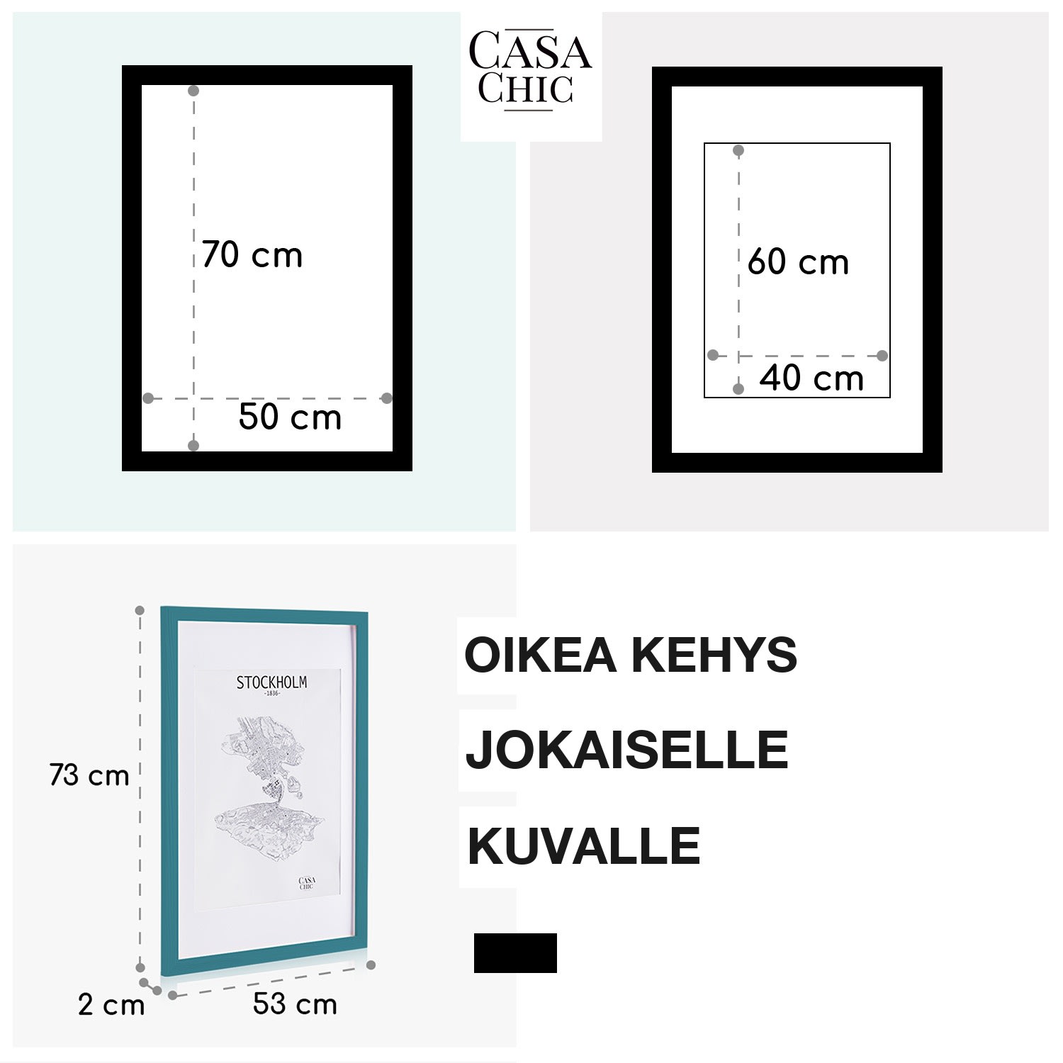 Kenton-valokuvakehys suorakulmainen 70 x 50 cm paspartuuri pleksilasi Turkoosi