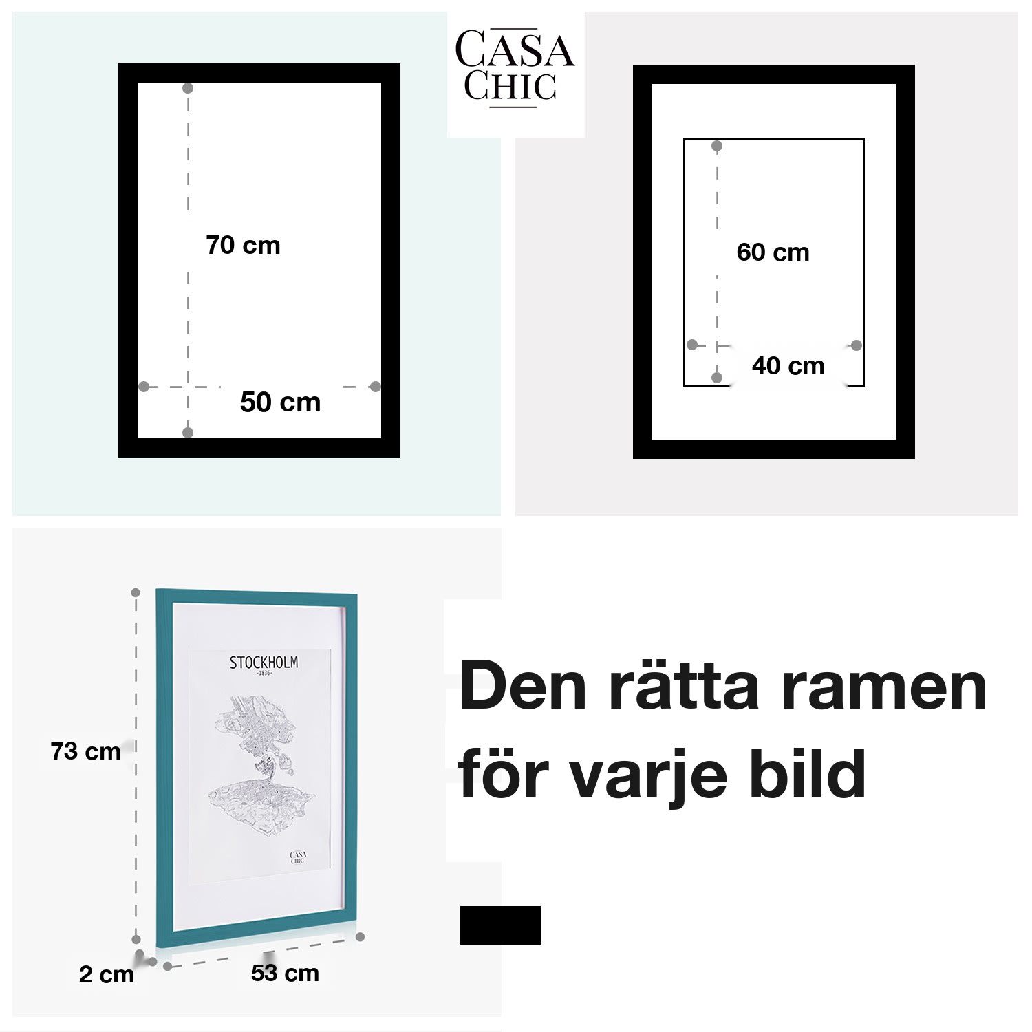 Kenton Fotoram rektangulär 70 x 50 cm passepartout plexiglas Turkos