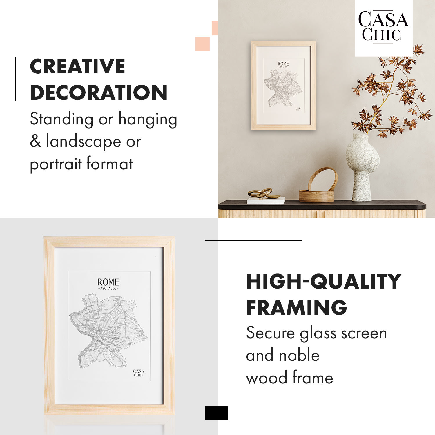 Edinburgh, okvir za slike, pravokutni, A4 fotografije 28,8 x 20 cm, nosač, pravo drvo  Bor