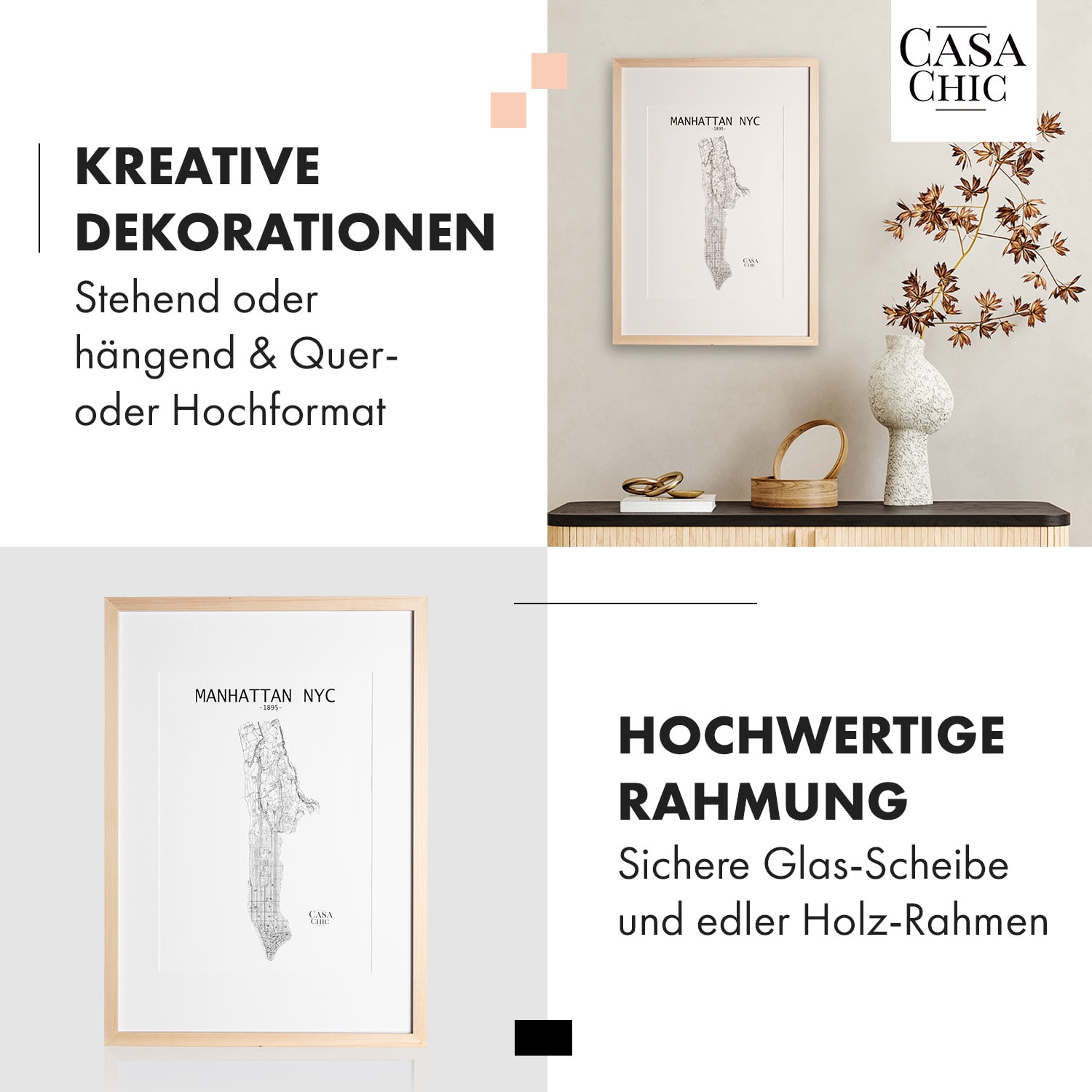 Edinburgh Bilderrahmen rechteckig A2 58,4 x 41 cm Fotos Passepartout Echtholz