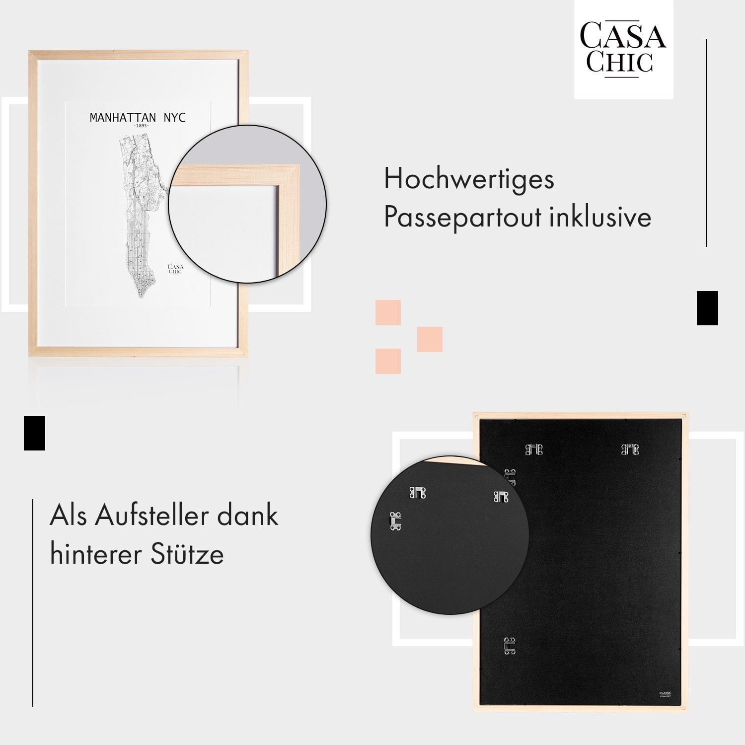 Edinburgh Bilderrahmen rechteckig A2 58,4 x 41 cm Fotos Passepartout Echtholz