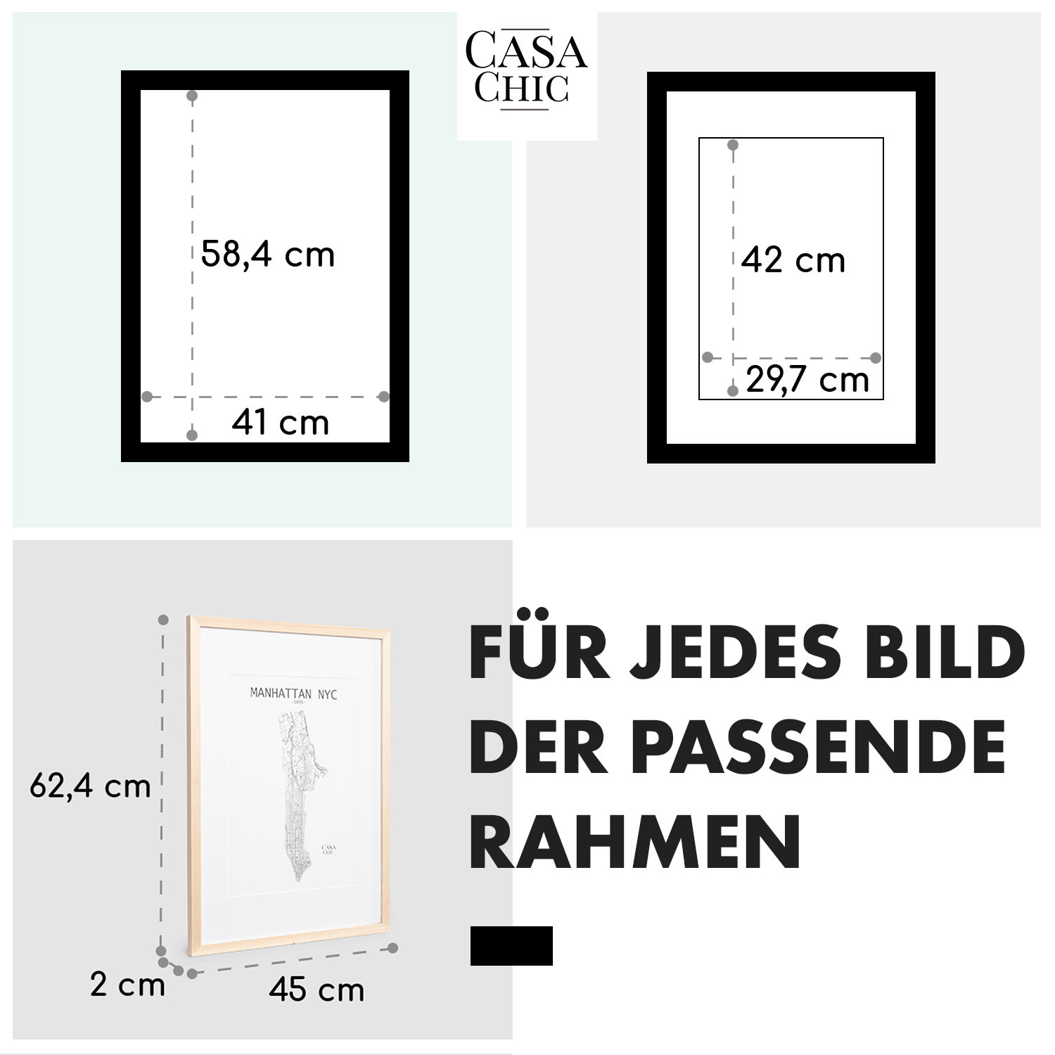 Edinburgh Bilderrahmen rechteckig A2 58,4 x 41 cm Fotos Passepartout Echtholz