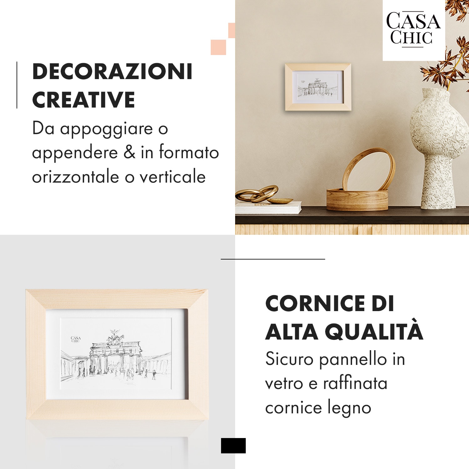 Edinburgh - Cornice rettangolare, 10 x 15 cm, foto, passepartout, legno  Pino