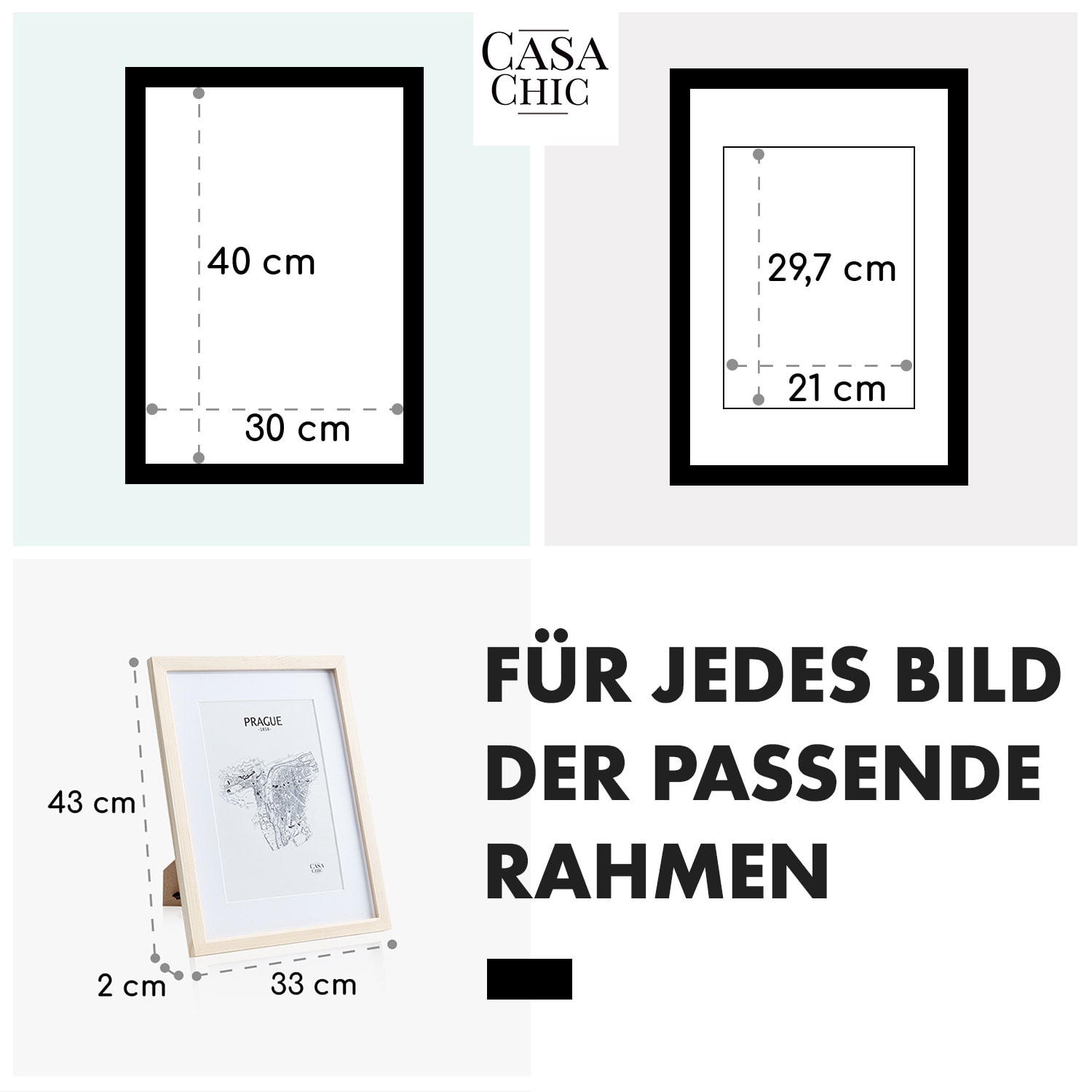 Edinburgh Bilderrahmen rechteckig 30 x 40 cm Fotos Passepartout Echtholz  