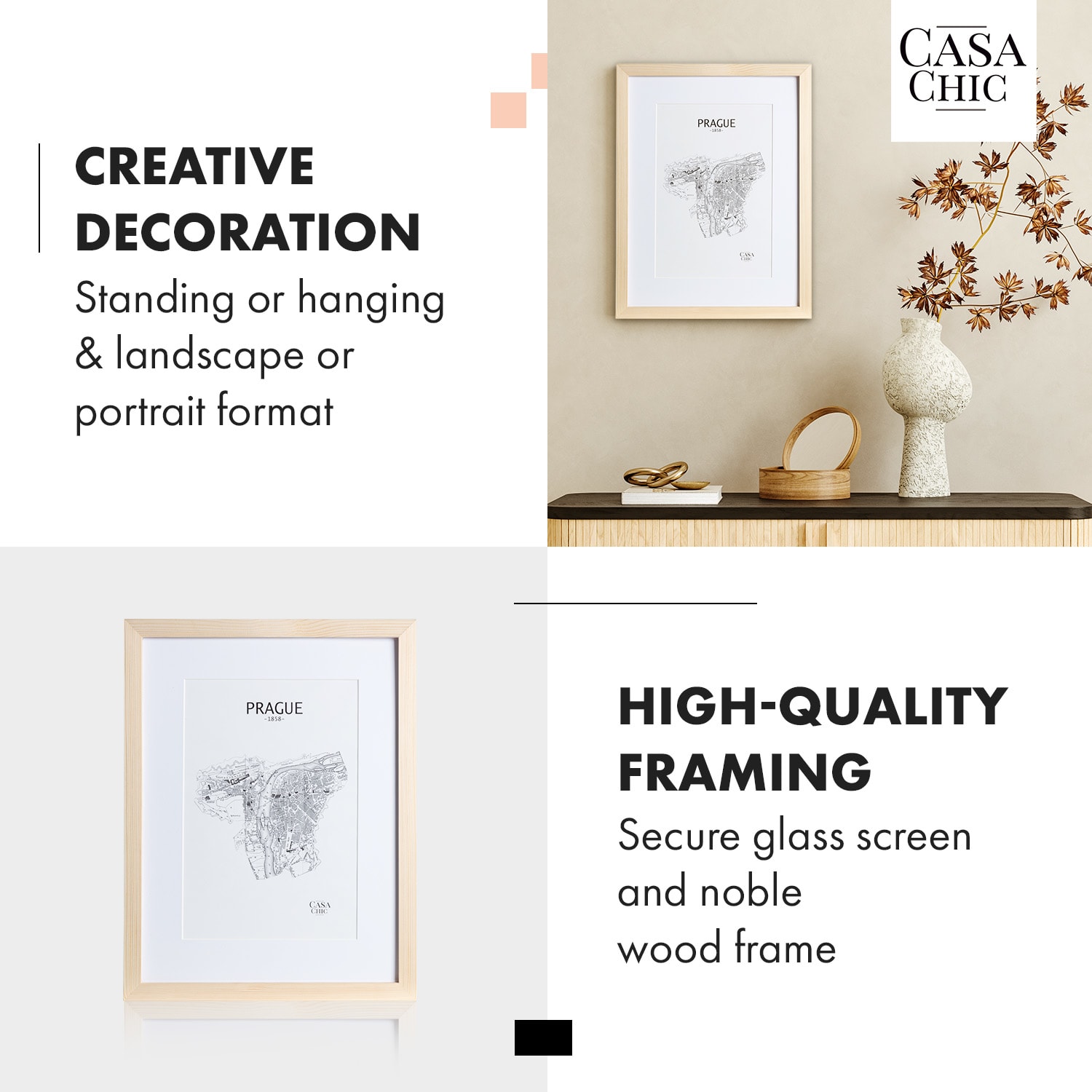 Edinburgh valokuvakehys suorakulmainen 30 x 40 cm kuville paspartuuri aitoa puuta  Mänty