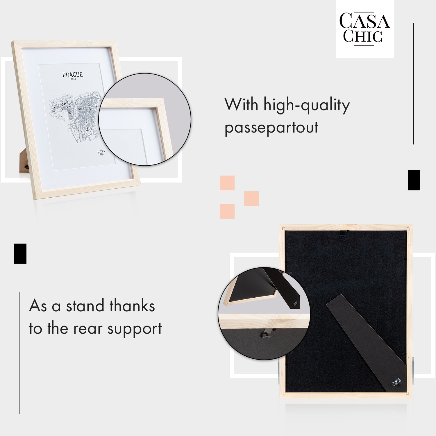 Edinburgh valokuvakehys suorakulmainen 30 x 40 cm kuville paspartuuri aitoa puuta  Mänty