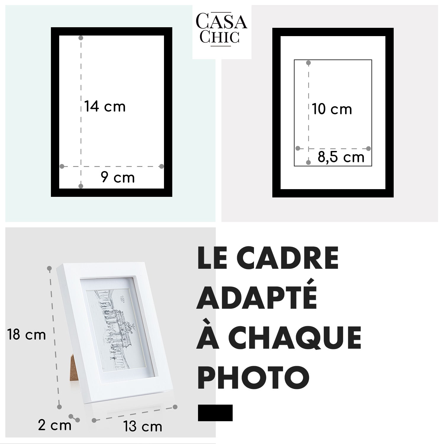 Cadre photo Everton lot de 3 rectangulaire 14 x 9 cm photos passe-partout verre Blanc