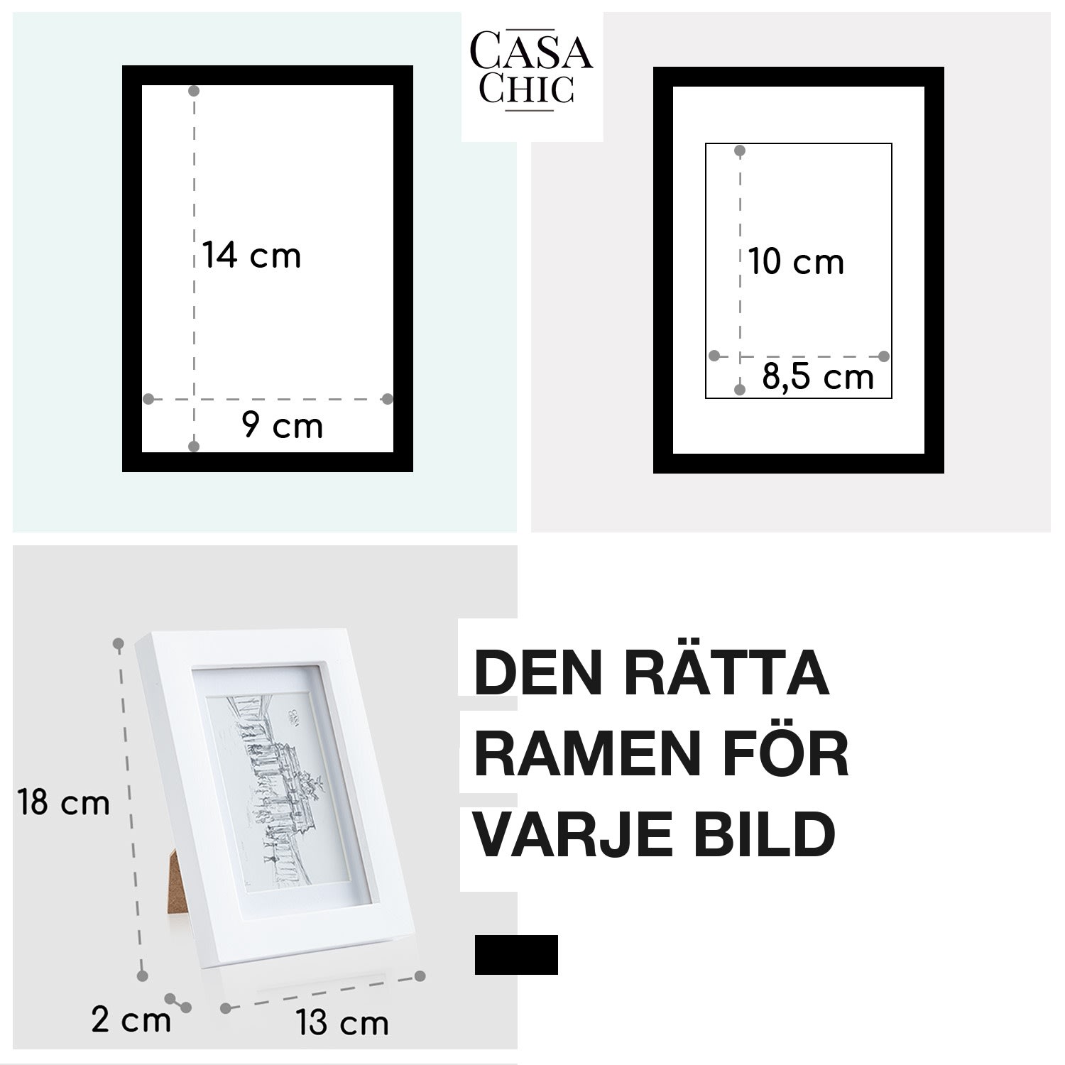 Everton fotoramar set om 3 rektangulär 14 x 9 cm foton passepartout glas Vit