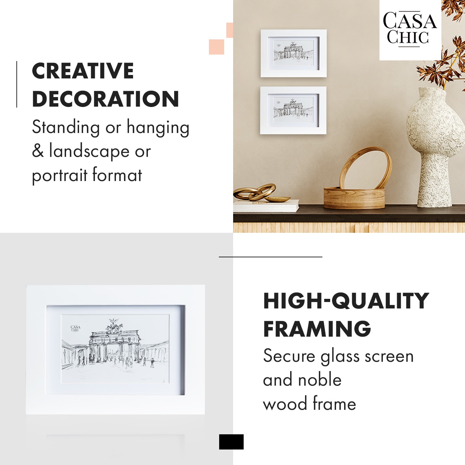 Everton fotolijst set van 3 rechthoekig 14 x 9 cm foto's passe-partout glas Wit