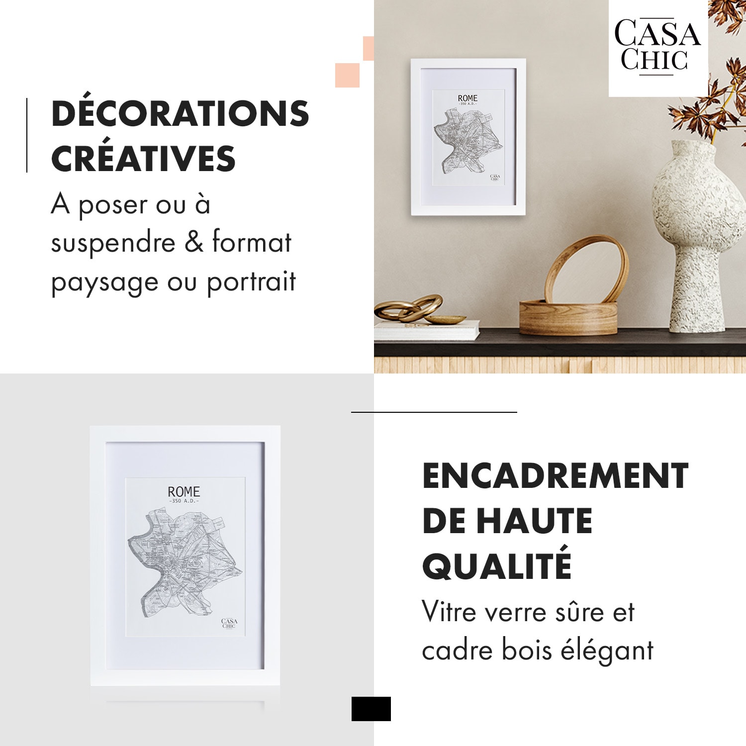 Everton cadre photo rectangulaire DIN A4 28,8 x 20 cm photos passe-partout verre Blanc