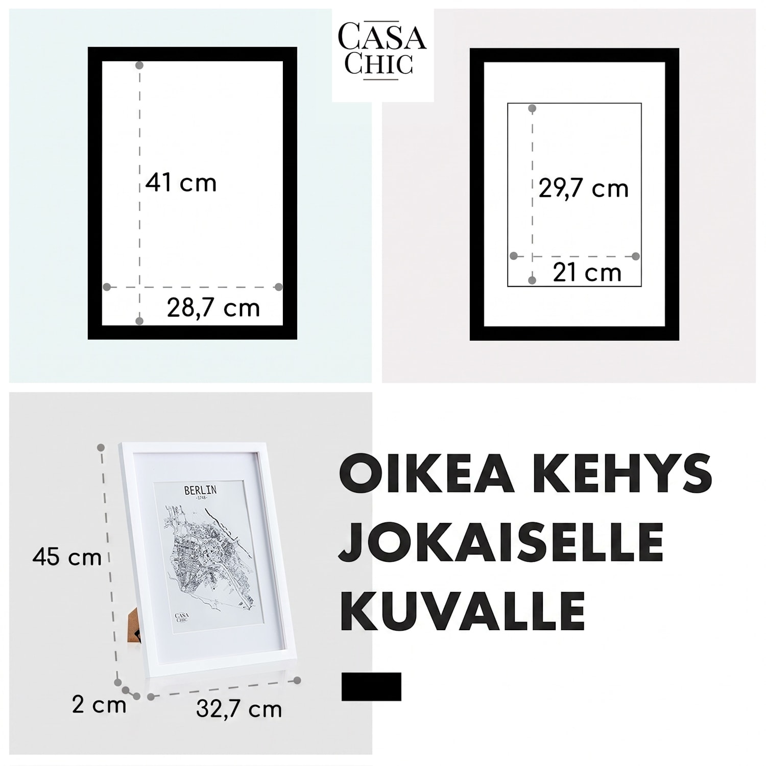 Everton valokuvakehys suorakulmainen A3 41 x 28,7 cm kuville paspartuuri akryylilasia Valkoinen
