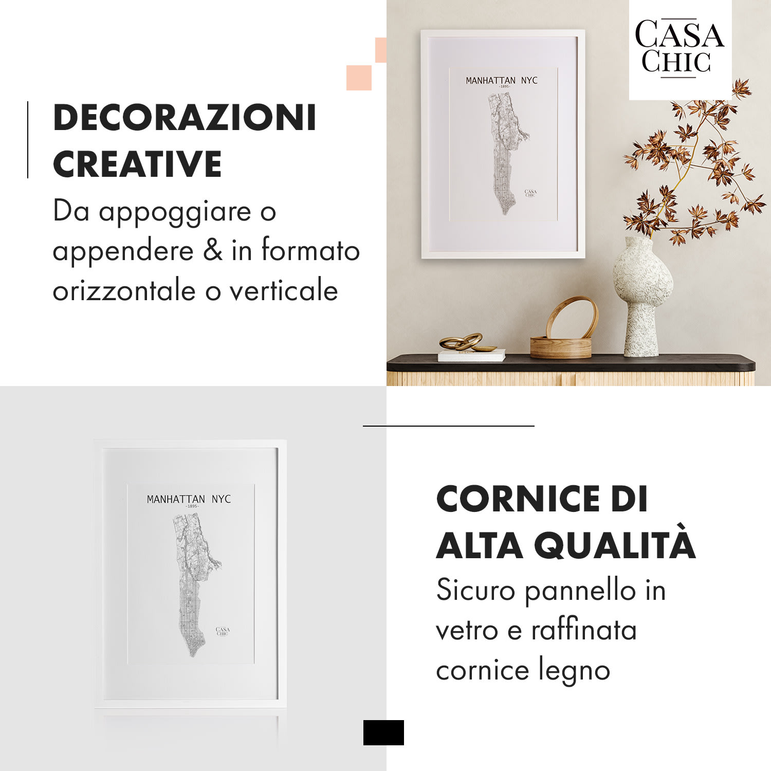 Cornice Everton - rettangolare, DIN A2 58,4 x 41 cm, passepartout, vetro acrilico Bianco