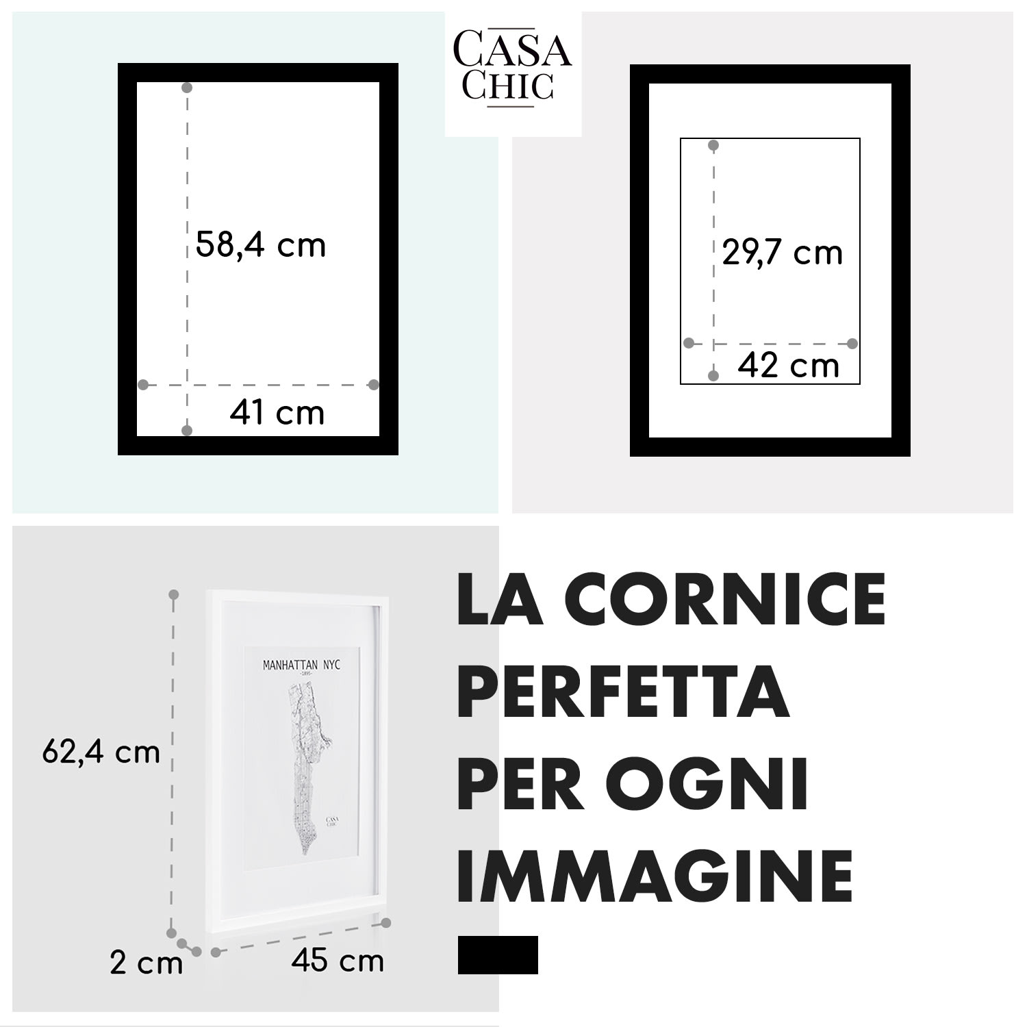 Cornice Everton - rettangolare, DIN A2 58,4 x 41 cm, passepartout, vetro acrilico Bianco