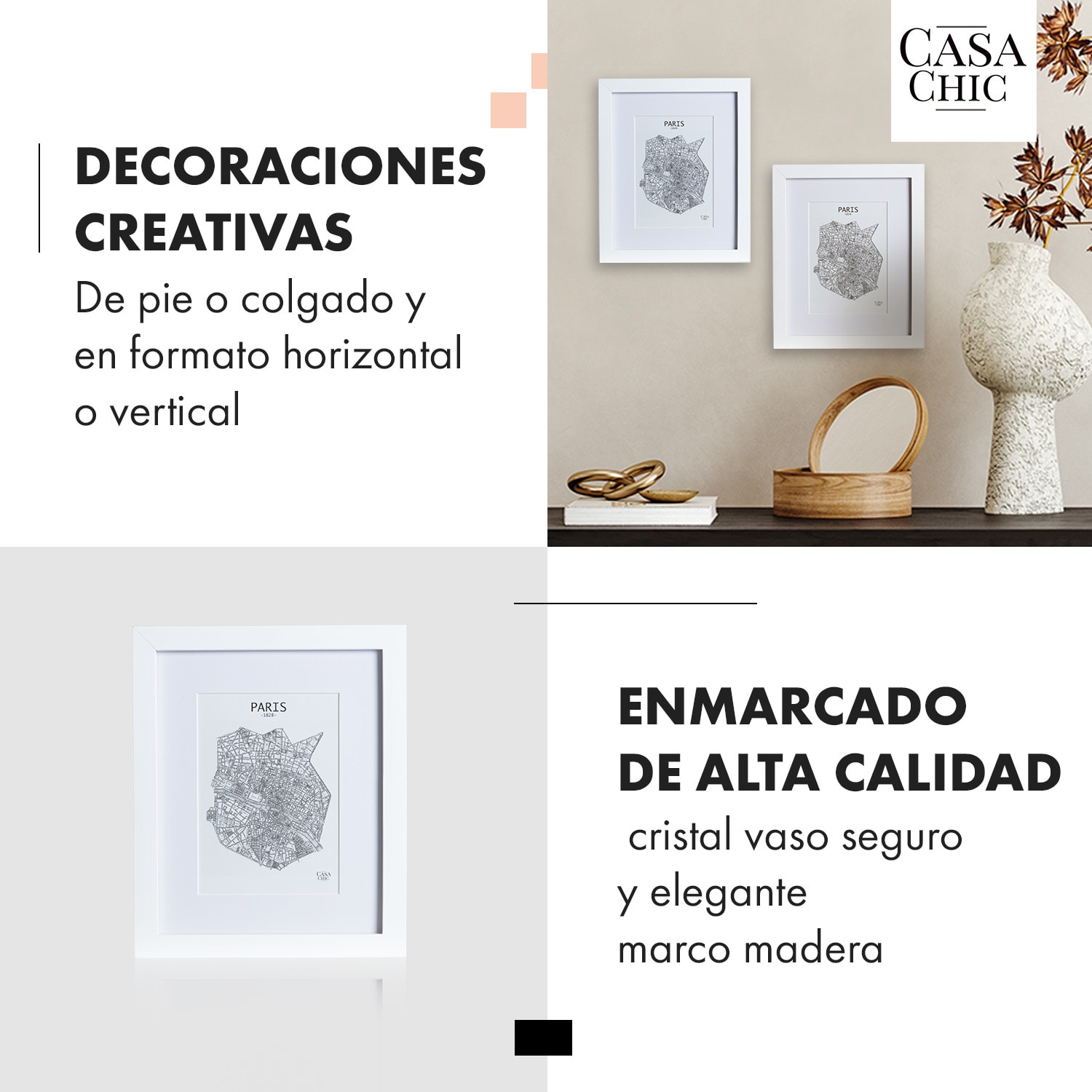 Marco de fotos Everton rectangular 24,8 x 19,3 cm fotos paspartú vidrio Blanco