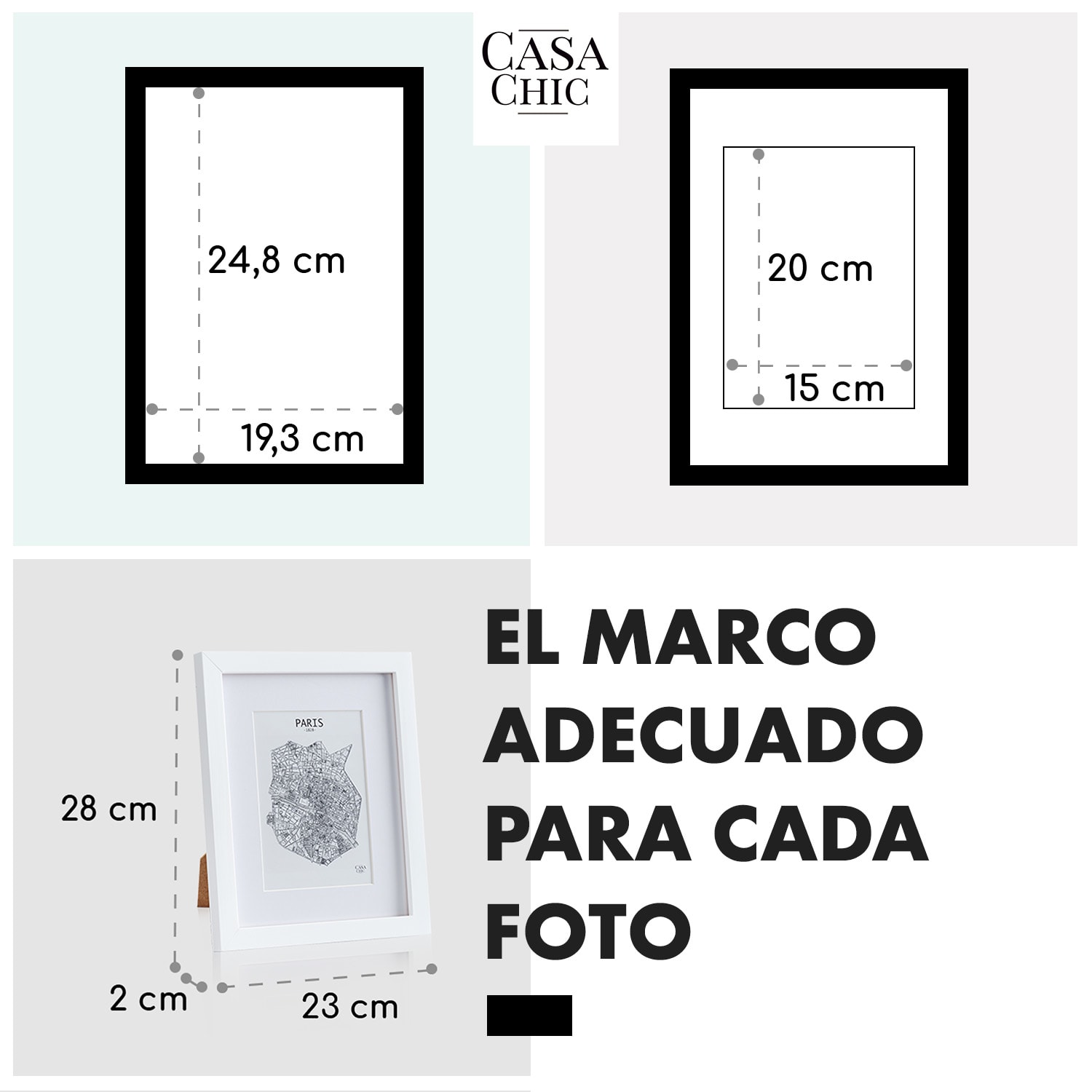Marco de fotos Everton rectangular 24,8 x 19,3 cm fotos paspartú vidrio Blanco