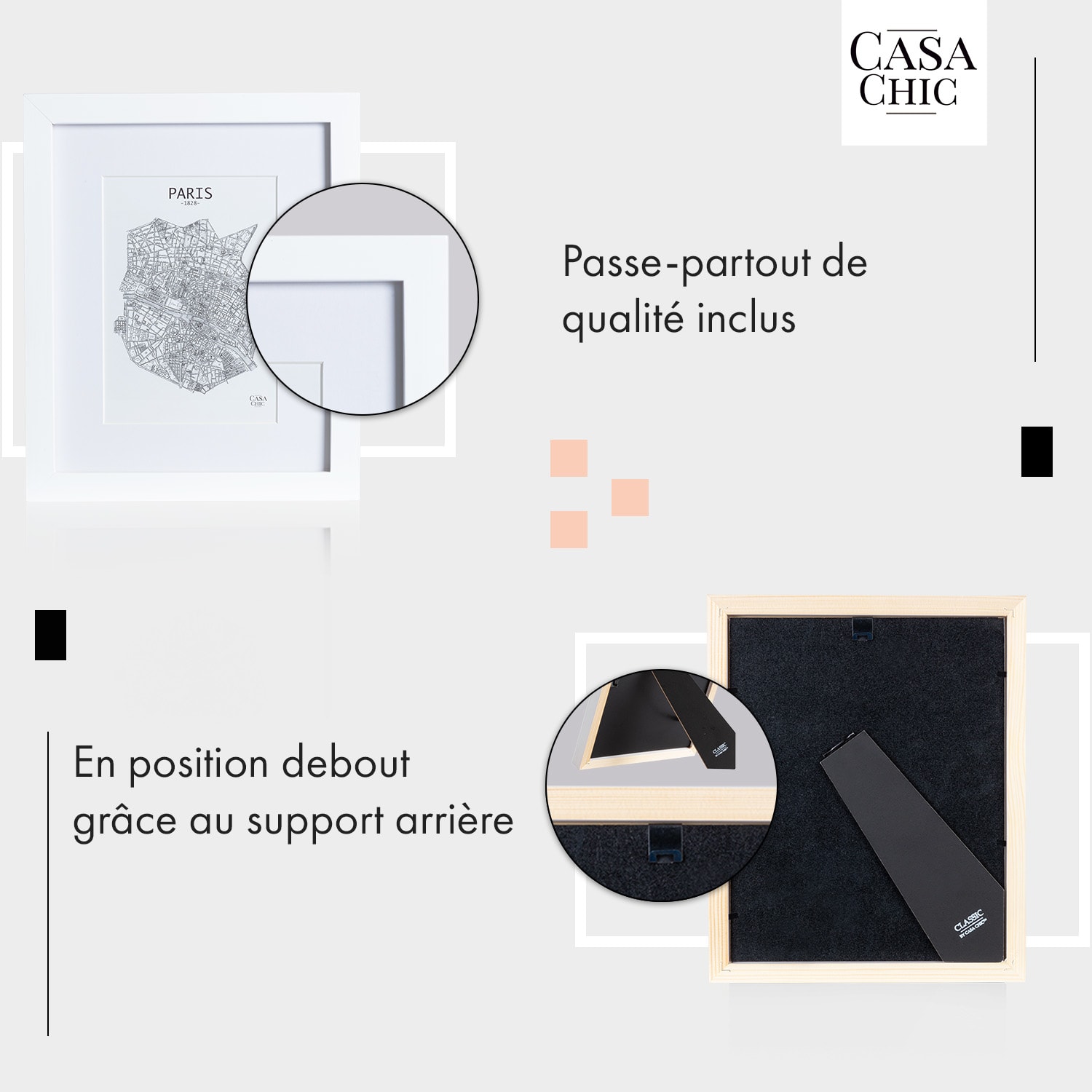 Cadre photo Everton rectangulaire 24,8 x 19,3 cm photos passe-partout verre Blanc